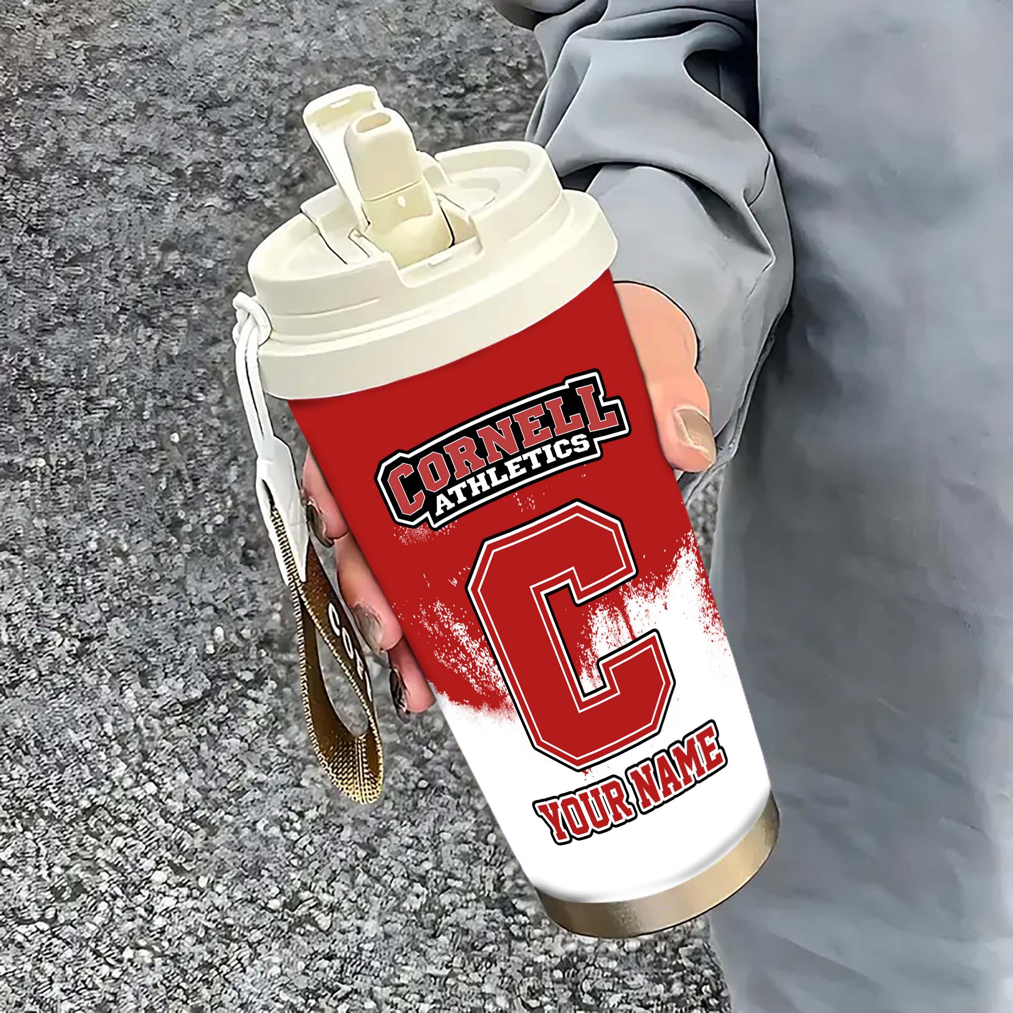 Cornell Big Red Insulated Coffee Mug With Straw And Lid, Portable Coffee Travel Mug For Car, Fan Gifts
