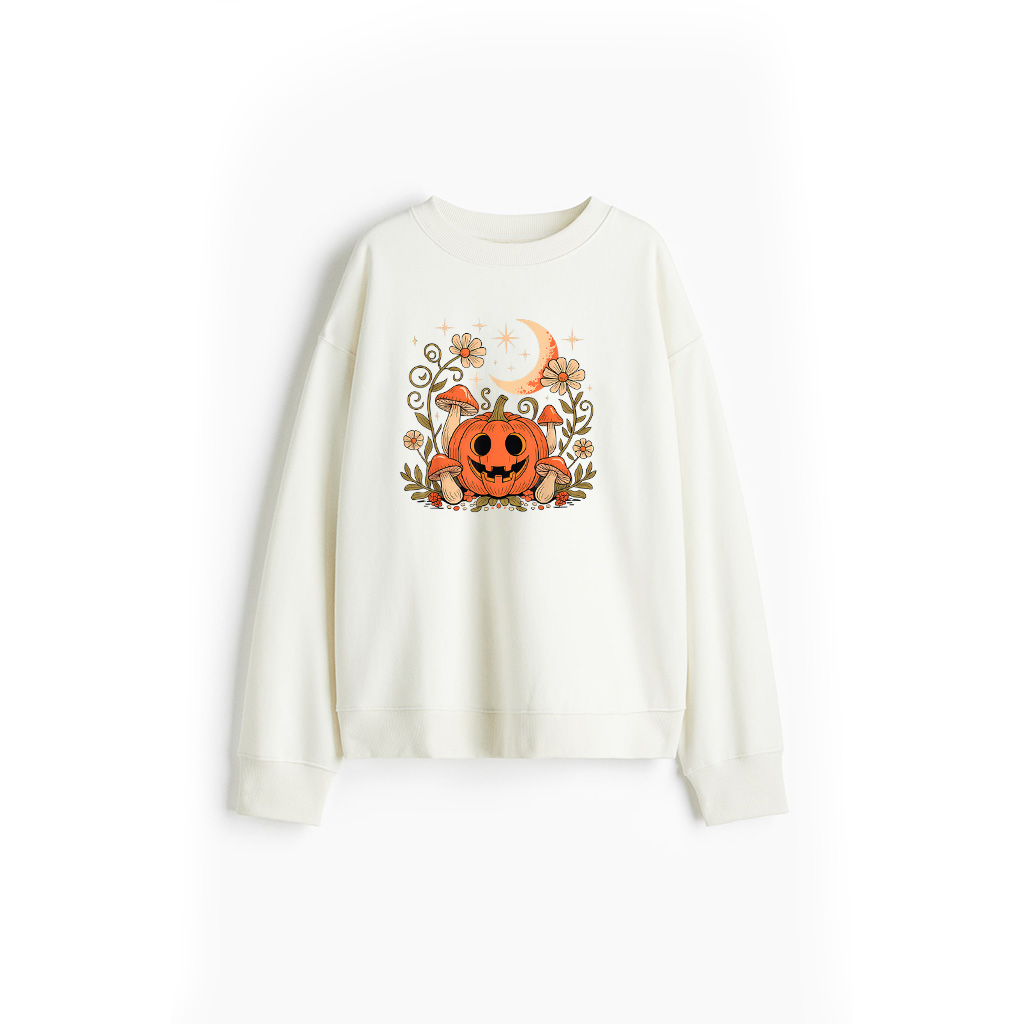Cottagecore Halloween Vintage Floral Boho Pumpkin Moon Sweatshirts - Image 3