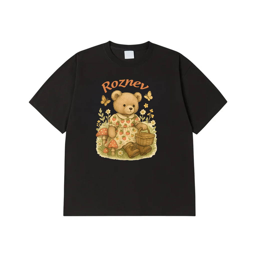 Cottagecore Strawberry Teddy Bear Flowers Mushroom Butterfly T-Shirt 