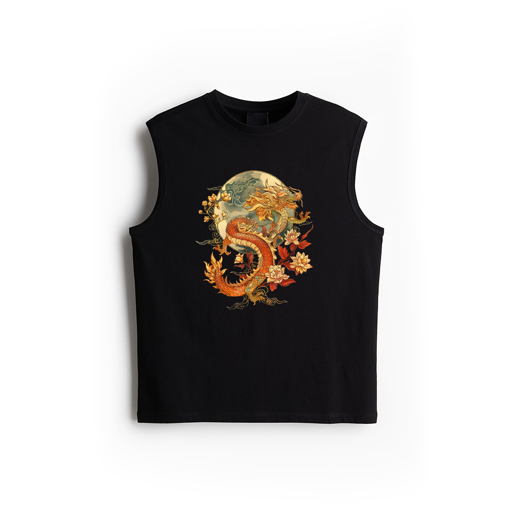 Crimson Lunar Floral Dragon Art Noveau Tank Top