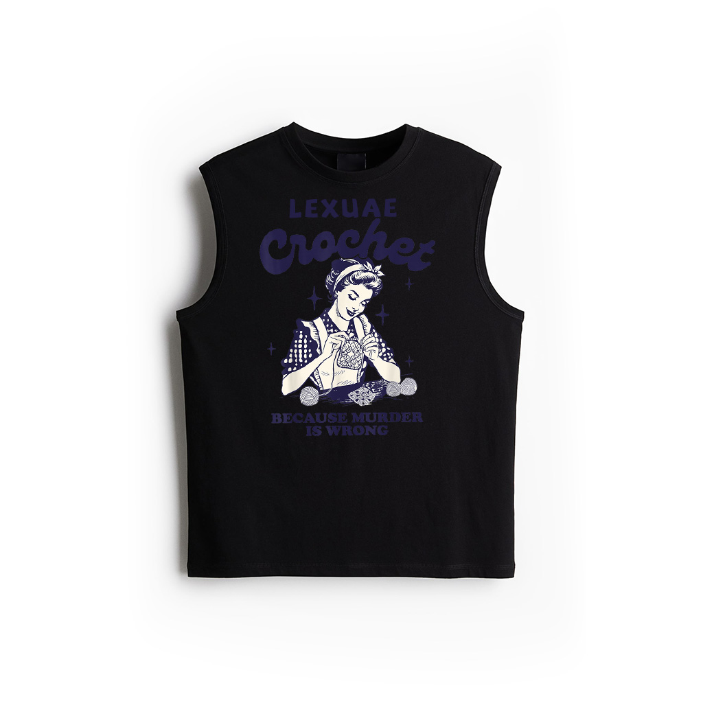 Crochet Because Murder Is Wrong Funny Vintage Lady Knitting Tank Top
