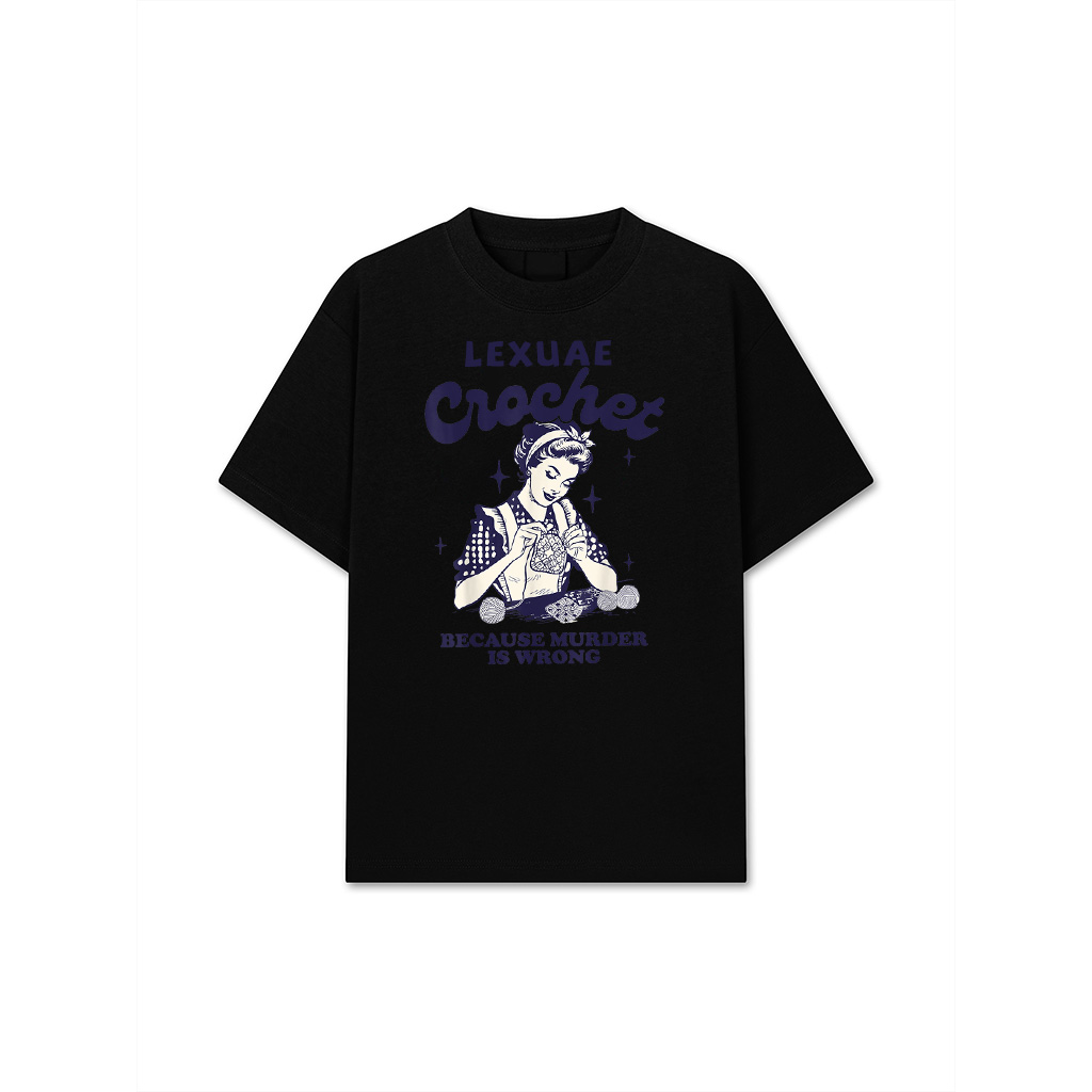 Crochet Because Murder Is Wrong Funny Vintage Lady Knitting T-Shirt