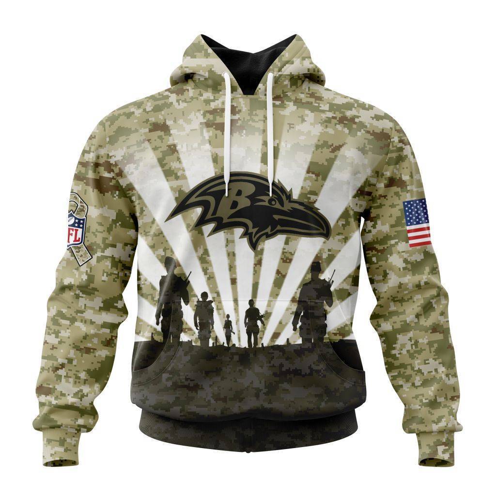 Custom NFL Baltimore Ravens Salute To Service   Honor Veterans And Their Families Unisex Hoodie TH0866