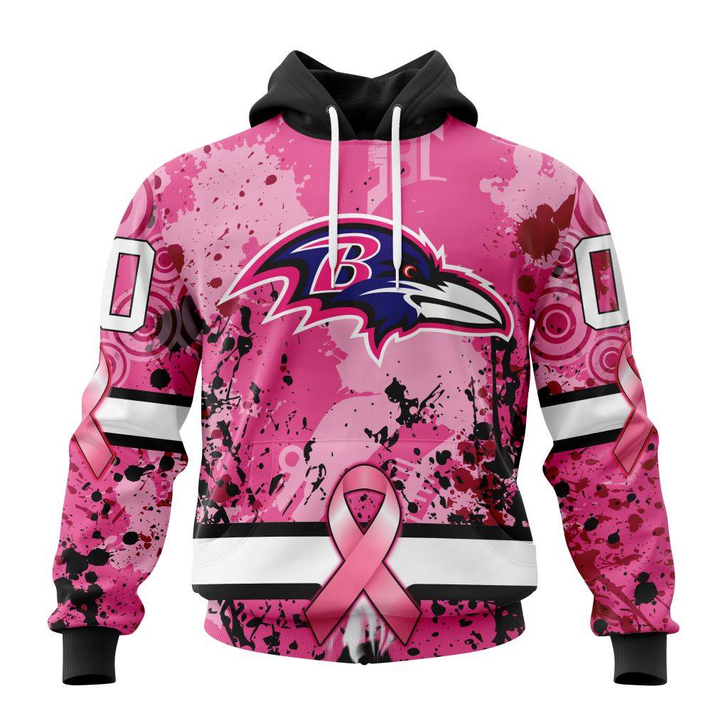 Customized NFL Baltimore Ravens I Pink I Can In October We Wear Pink Breast Cancer Unisex Hoodie TH0910