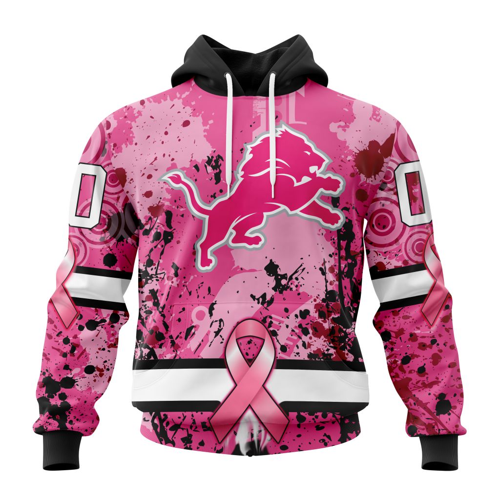 Customized NFL Detroit Lions I Pink I Can In October We Wear Pink Breast Cancer Unisex Hoodie TH0959