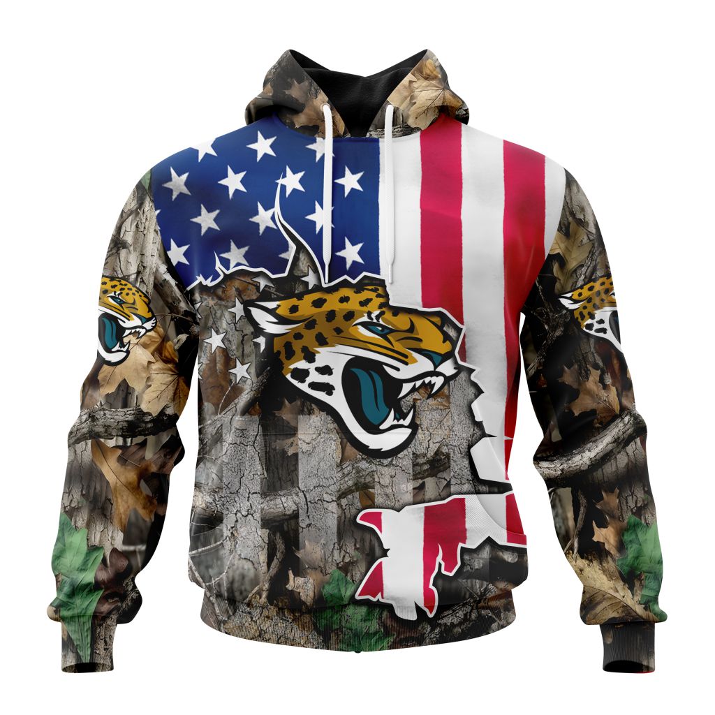 Customized NFL Jacksonville Jaguars USA Flag Camo Realtree Hunting Unisex Hoodie TH0986