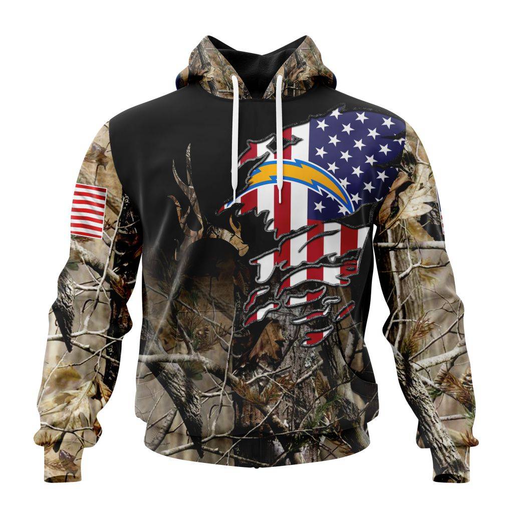 Customized NFL Los Angeles Chargers Special Camo Realtree Hunting Unisex Hoodie PH1002