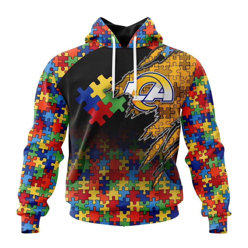 Customized NFL Los Angeles Rams Autism Awareness Design Unisex Hoodie PH1005