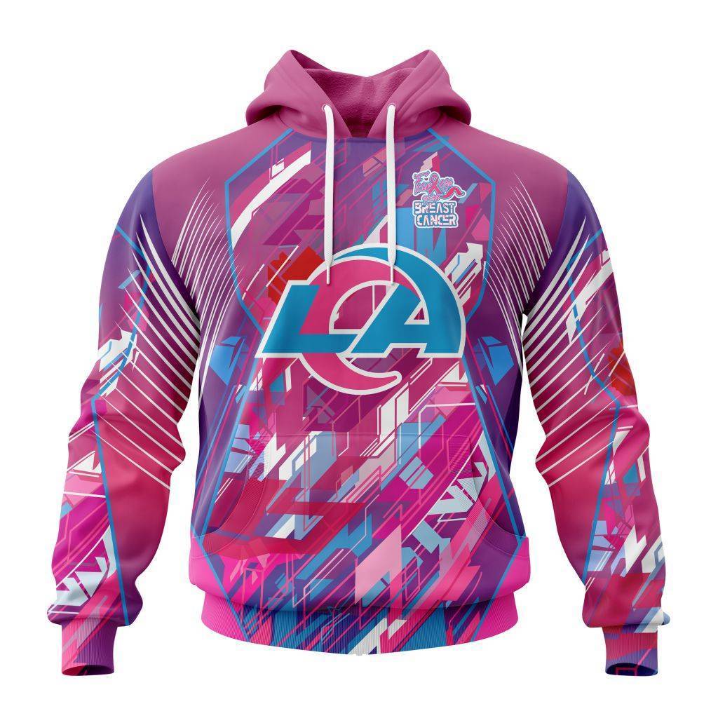 Customized NFL Los Angeles Rams I Pink I Can Fearless Again Breast Cancer Unisex Hoodie PH1006