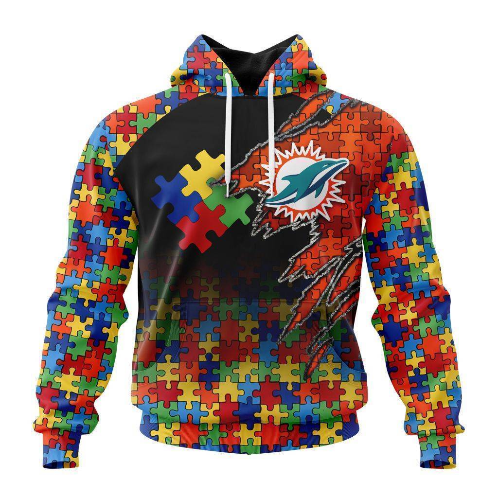 Customized NFL Miami Dolphins Autism Awareness Design Unisex Hoodie PH1011