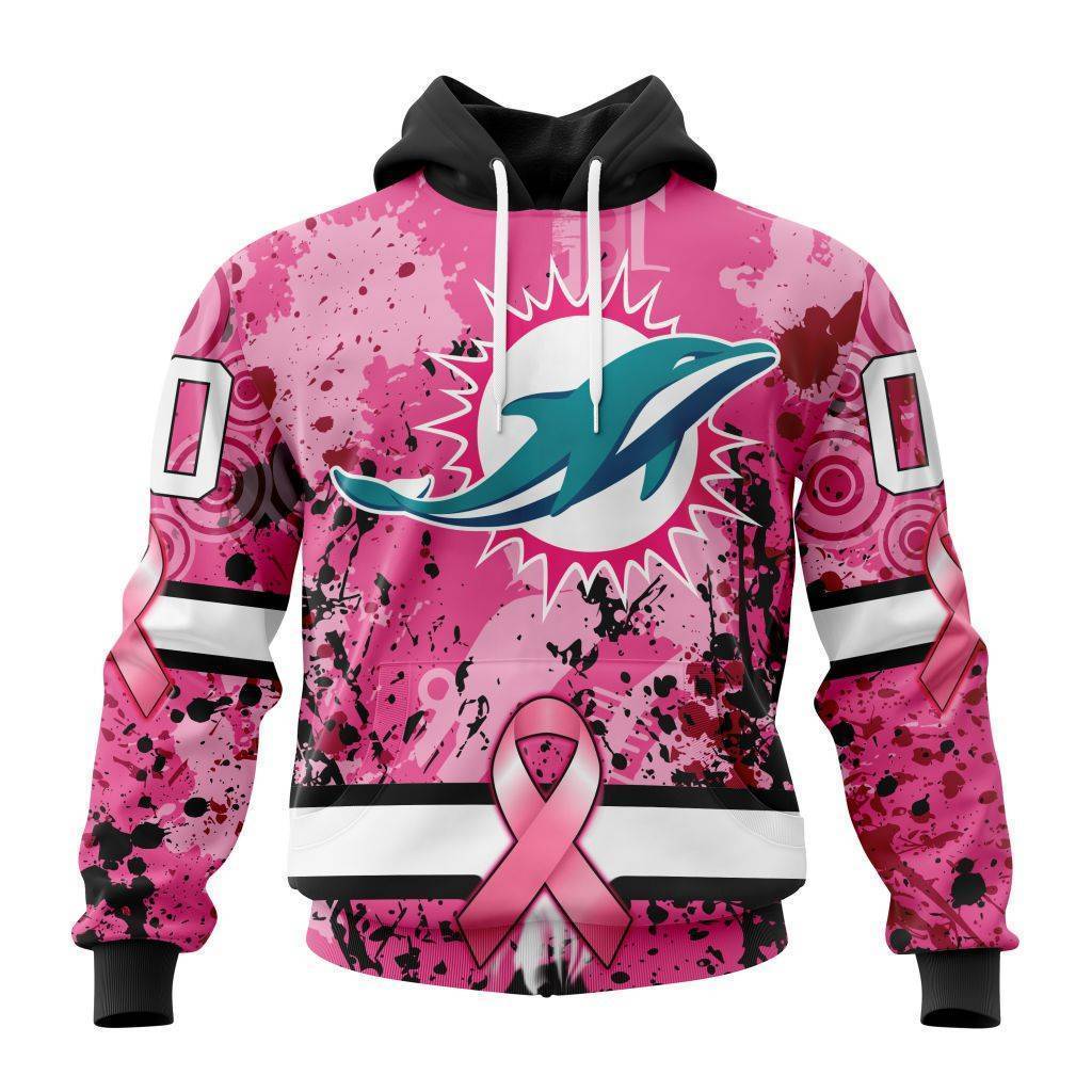 Customized NFL Miami Dolphins I Pink I Can In October We Wear Pink Breast Cancer Unisex Hoodie PH1013
