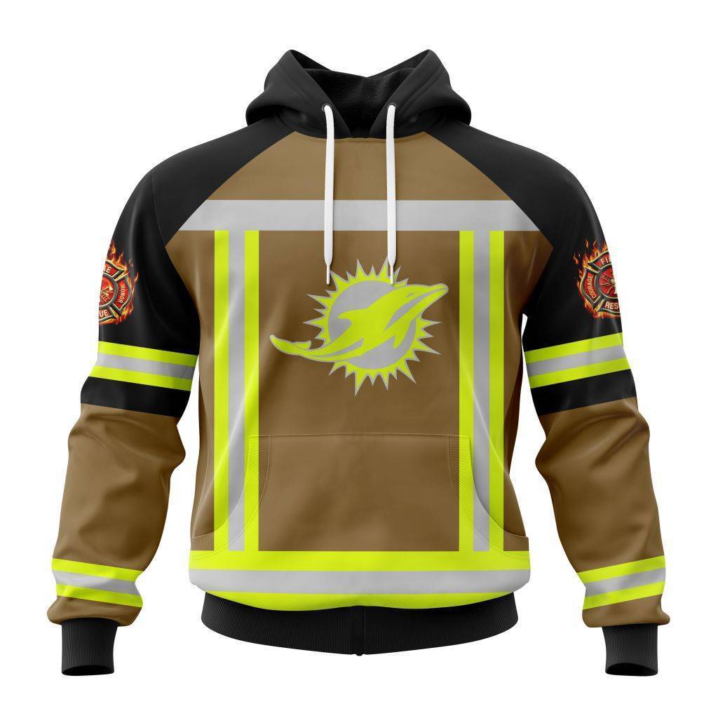 Customized NFL Miami Dolphins Special Firefighter Uniform Design Unisex Hoodie PH1015