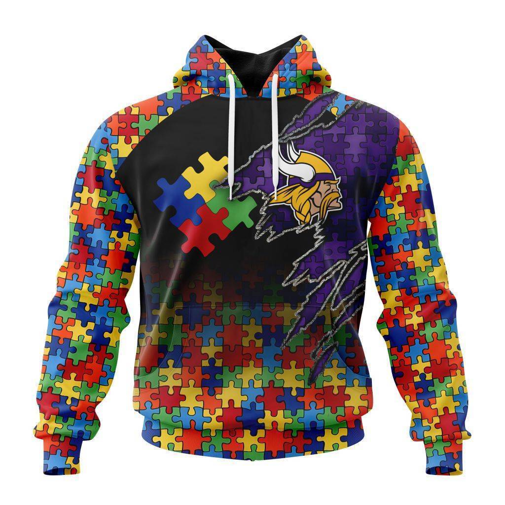 Customized NFL Minnesota Vikings Autism Awareness Design Unisex Hoodie PH1017