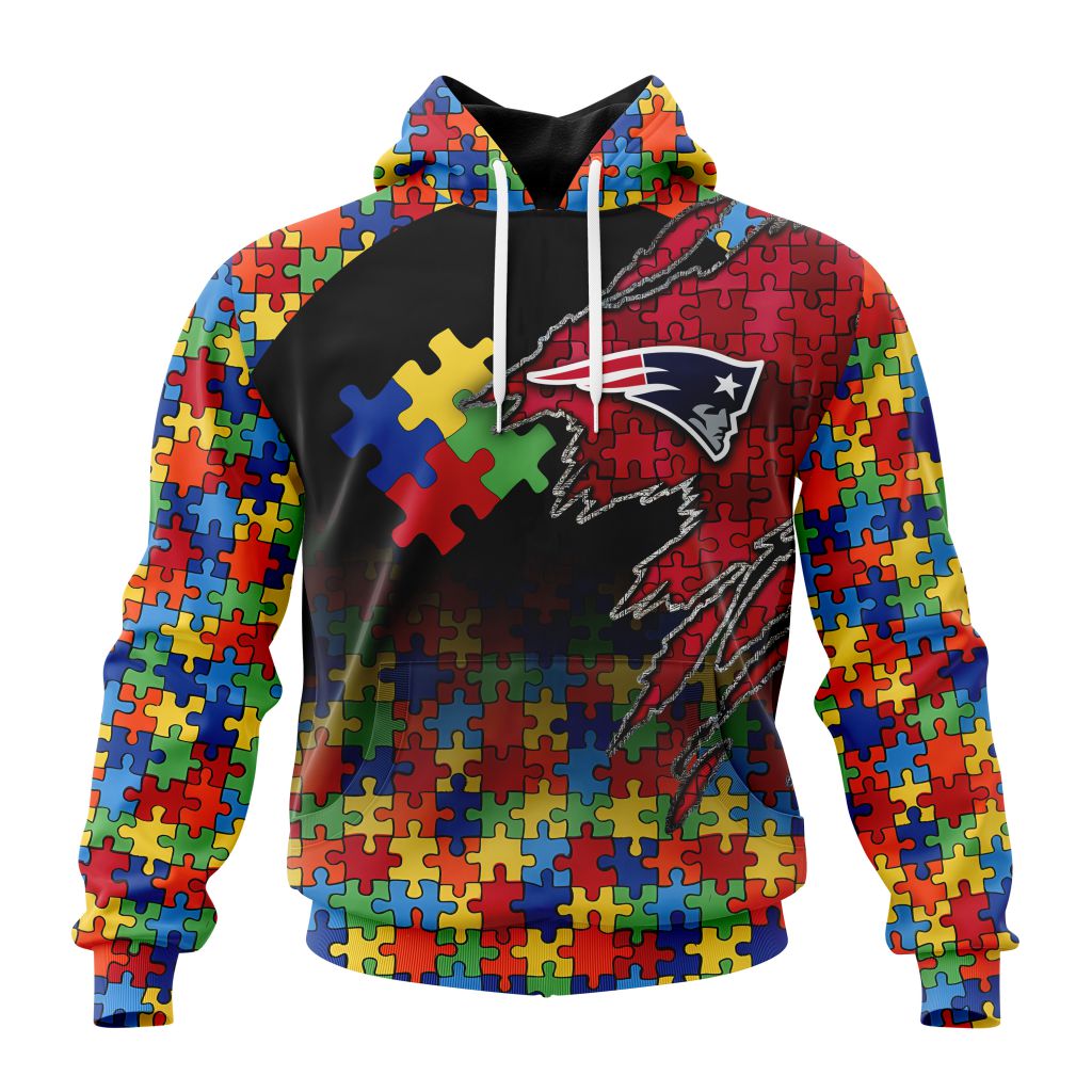 Customized NFL New England Patriots Autism Awareness Design Unisex Hoodie PH1023