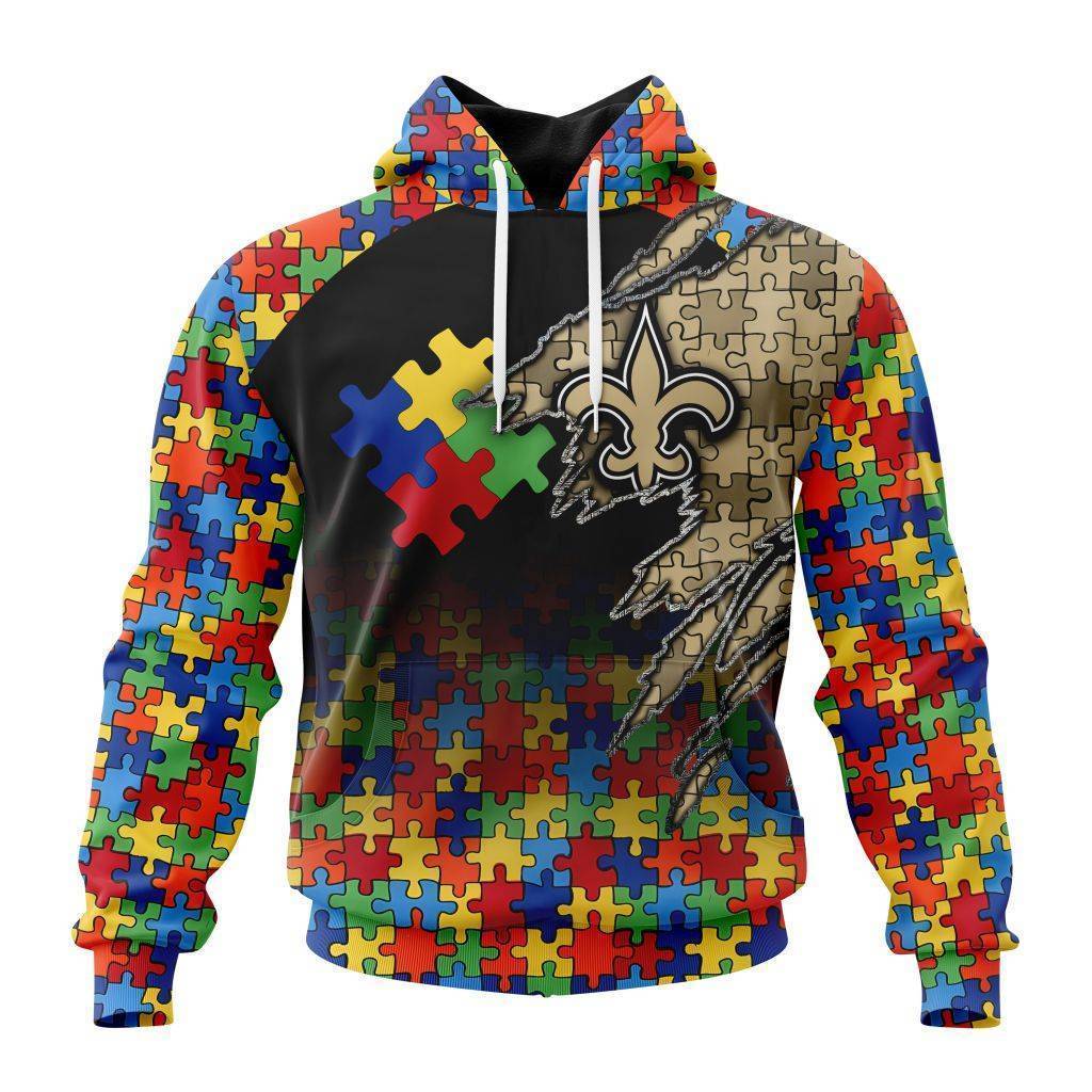 Customized NFL New Orleans Saints Autism Awareness Design Unisex Hoodie PH1029