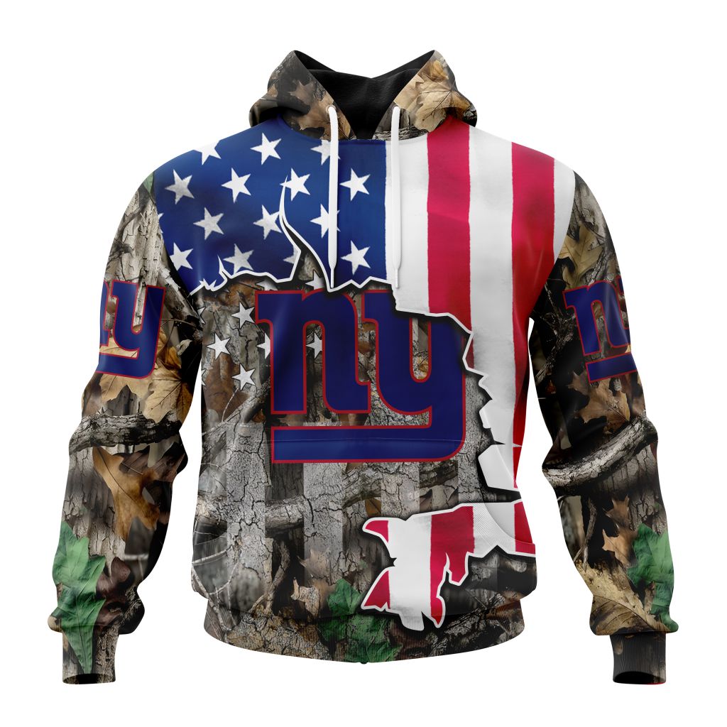 Customized NFL New York Giants USA Flag Camo Realtree Hunting Unisex Hoodie PH1040