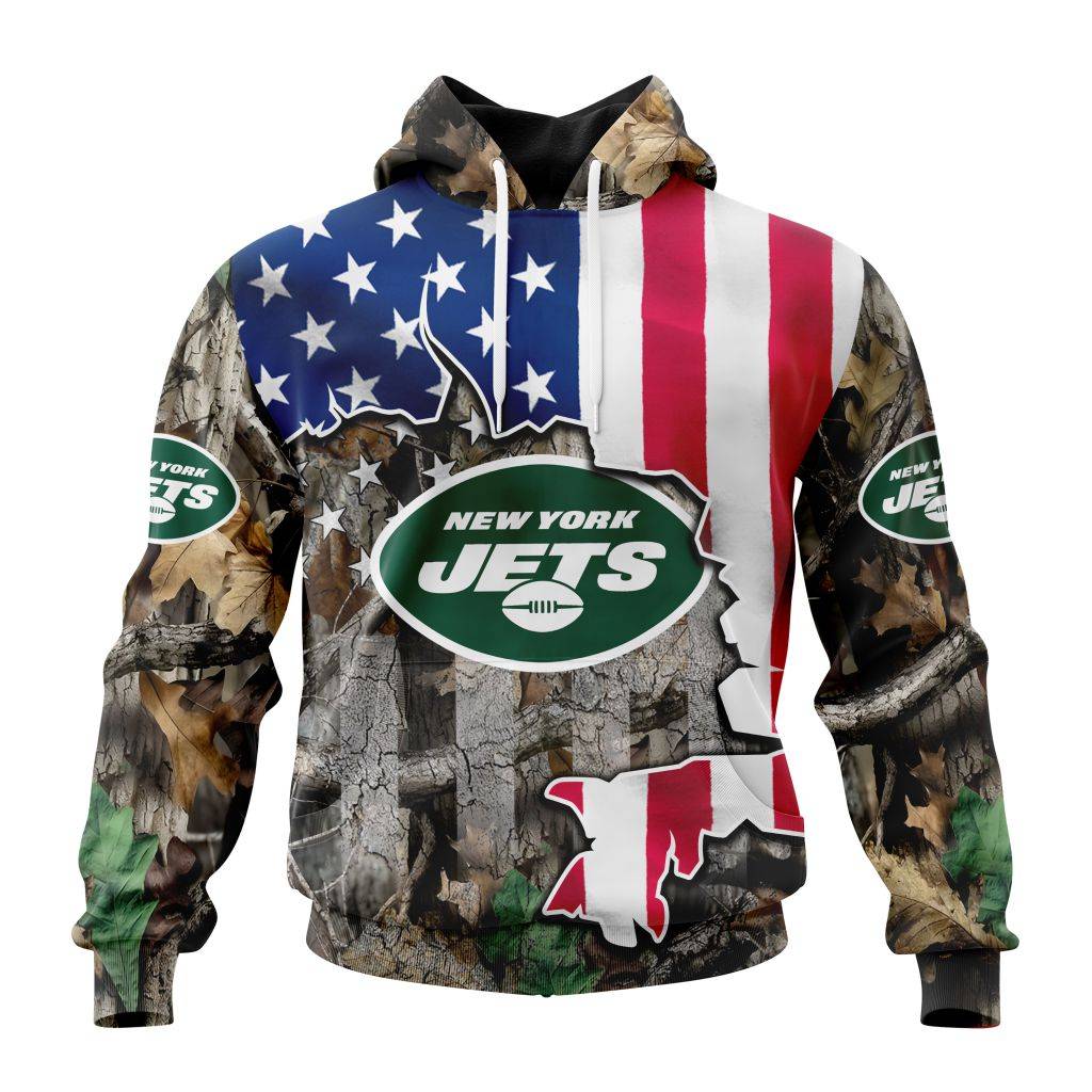 Customized NFL New York Jets USA Flag Camo Realtree Hunting Unisex Hoodie PH1046