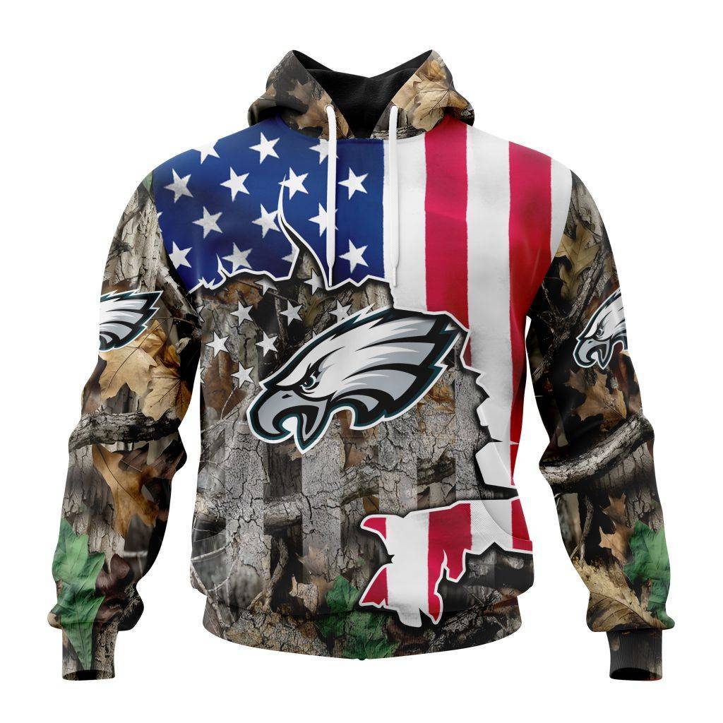 Customized NFL Philadelphia Eagles USA Flag Camo Realtree Hunting Unisex Hoodie PH1052