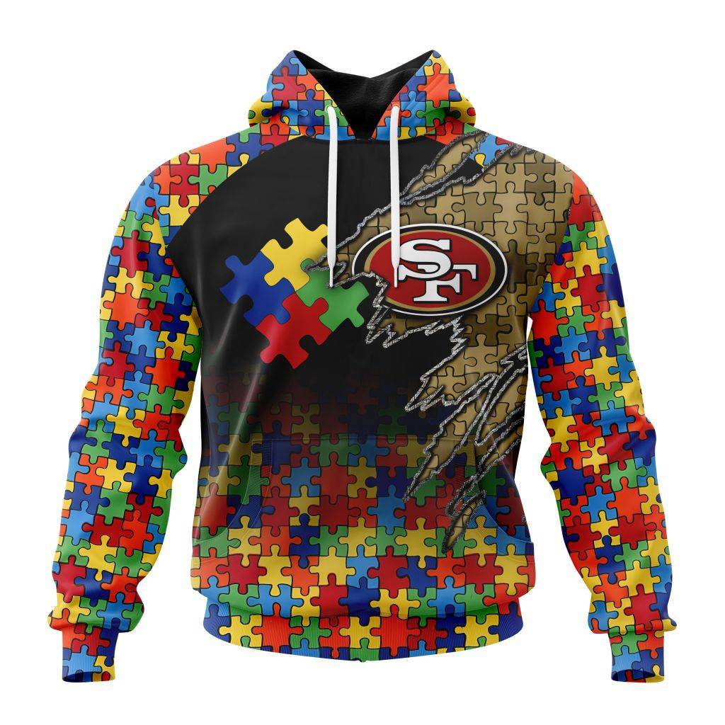 Customized NFL San Francisco 49Ers Autism Awareness Design Unisex Hoodie PH1059