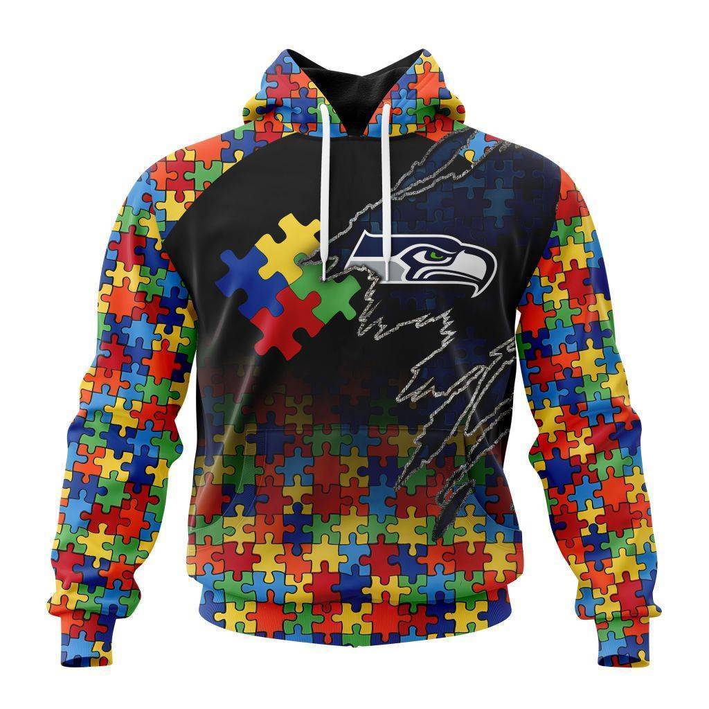 Customized NFL Seattle Seahawks Autism Awareness Design Unisex Hoodie PH1065