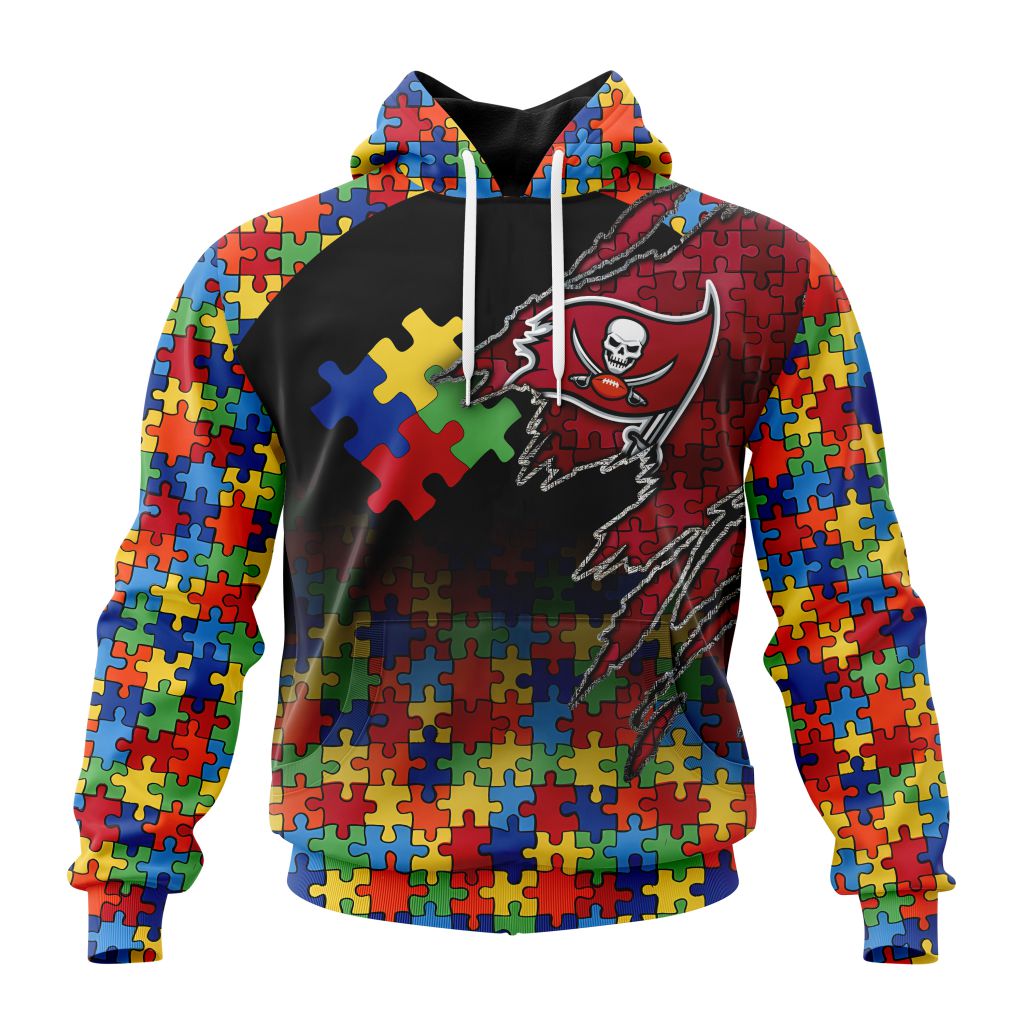 Customized NFL Tampa Bay Buccaneers Autism Awareness Design Unisex Hoodie PH1071