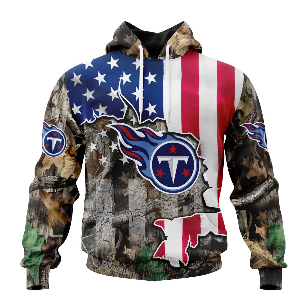 Customized NFL Tennessee Titans USA Flag Camo Realtree Hunting Unisex Hoodie PH1082