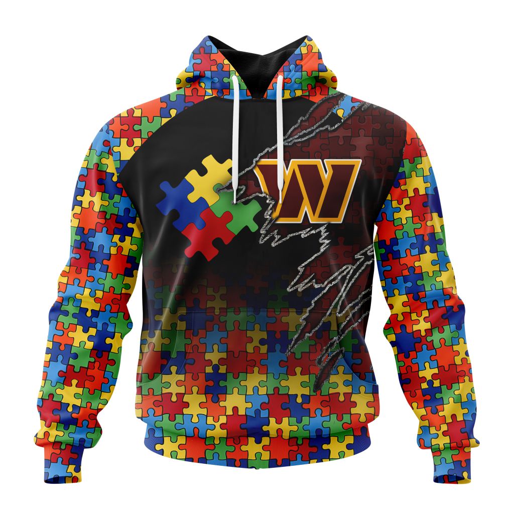 Customized NFL Washington Commanders Autism Awareness Design Unisex Hoodie PH1083