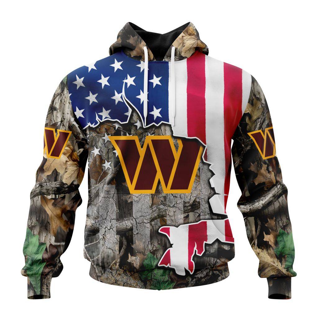 Customized NFL Washington Commanders USA Flag Camo Realtree Hunting Unisex Hoodie PH1086