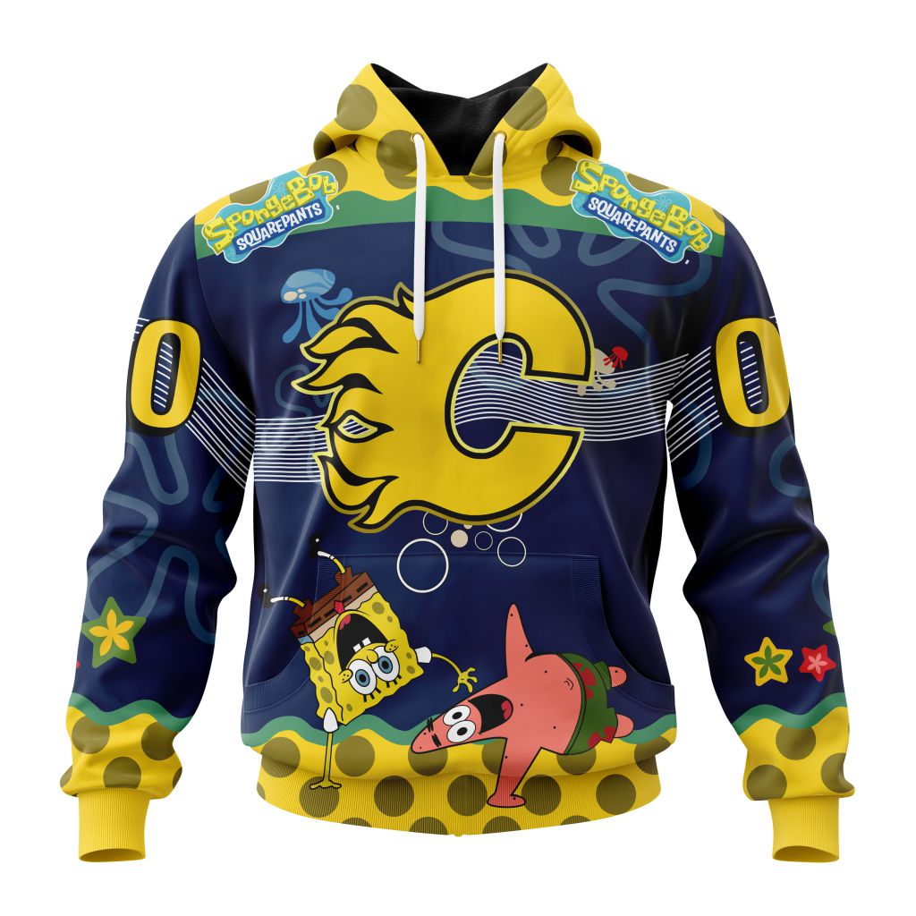 Customized NHL Calgary Flames Specialized Jersey With Spongebob Unisex Pullover Hoodie