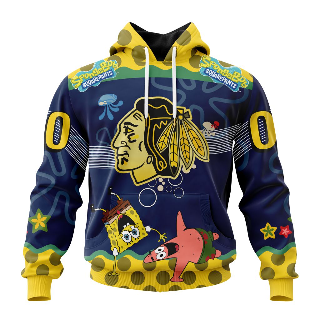 Customized NHL Chicago Blackhawks Specialized Jersey With Spongebob Unisex Pullover Hoodie