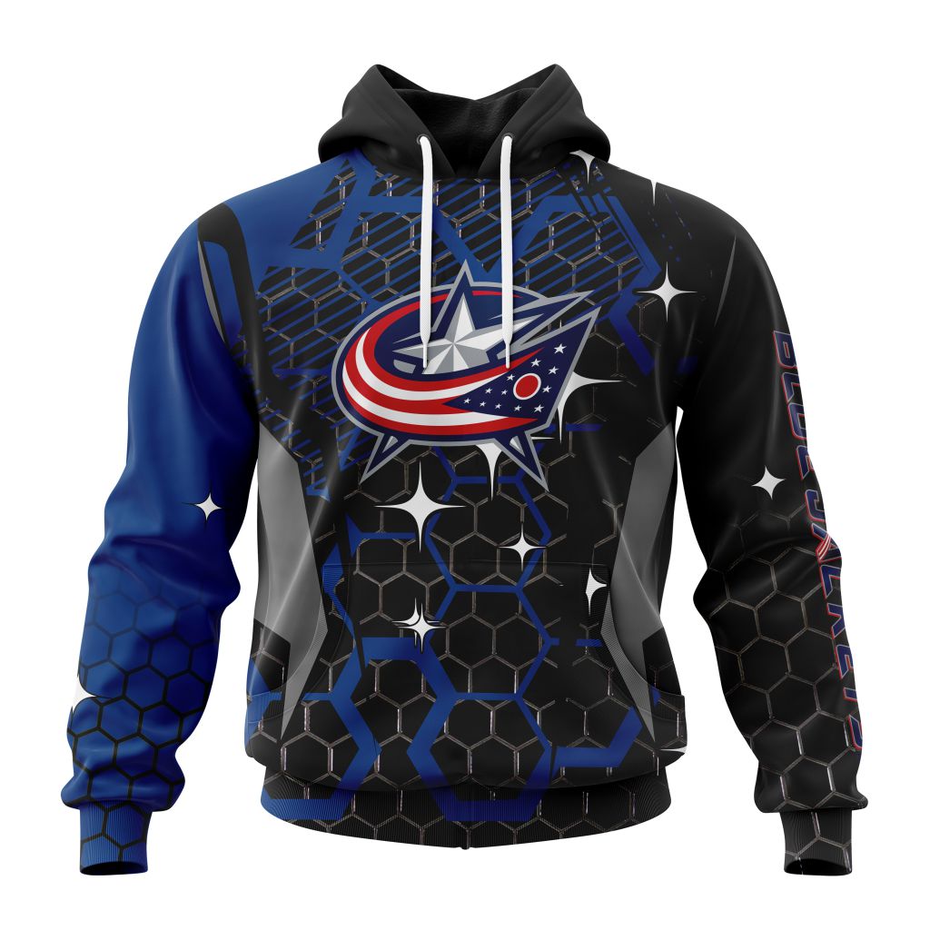 Customized NHL Columbus Blue Jackets Specialized Design With Motocross Style Unisex Pullover Hoodie