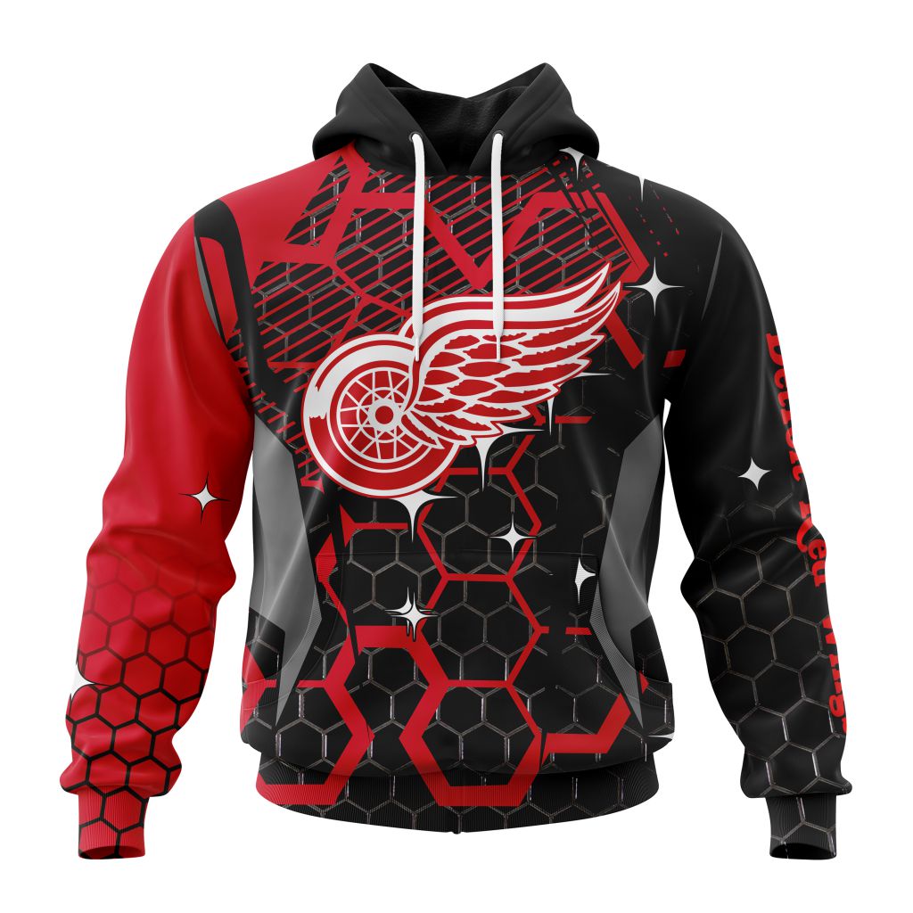 Customized NHL Detroit Red Wings Specialized Design With Motocross Style Unisex Pullover Hoodie