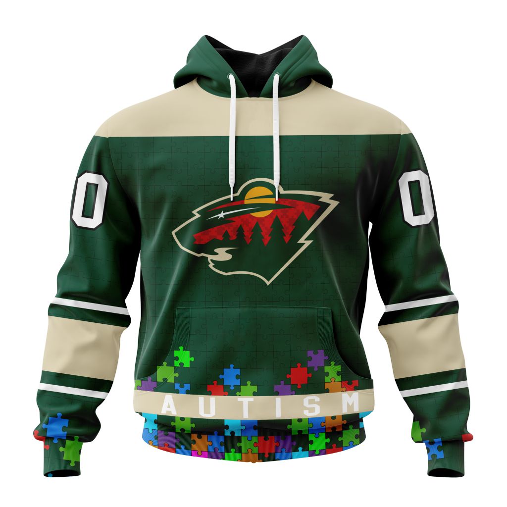 Customized NHL Minnesota Wild Hockey Fights Against Autism Unisex Pullover Hoodie