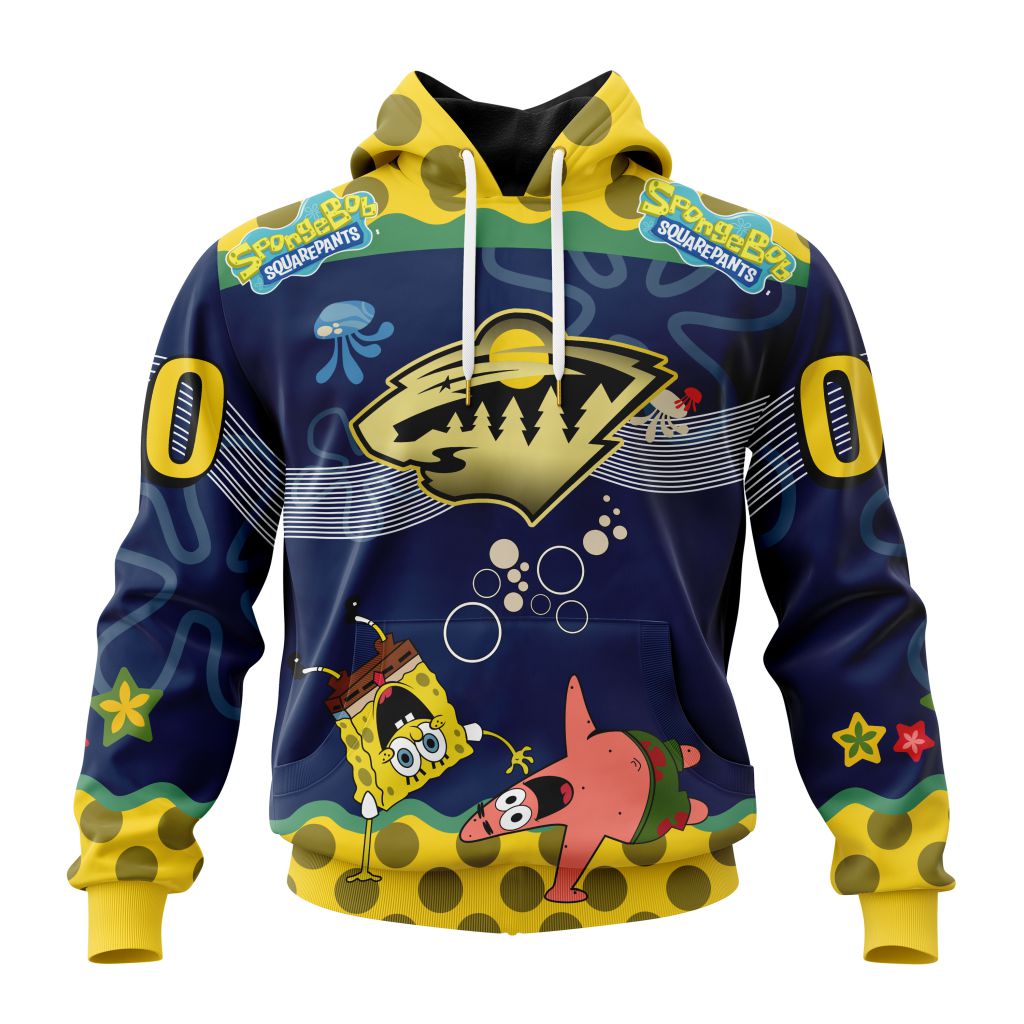 Customized NHL Minnesota Wild Specialized Jersey With Spongebob Unisex Pullover Hoodie