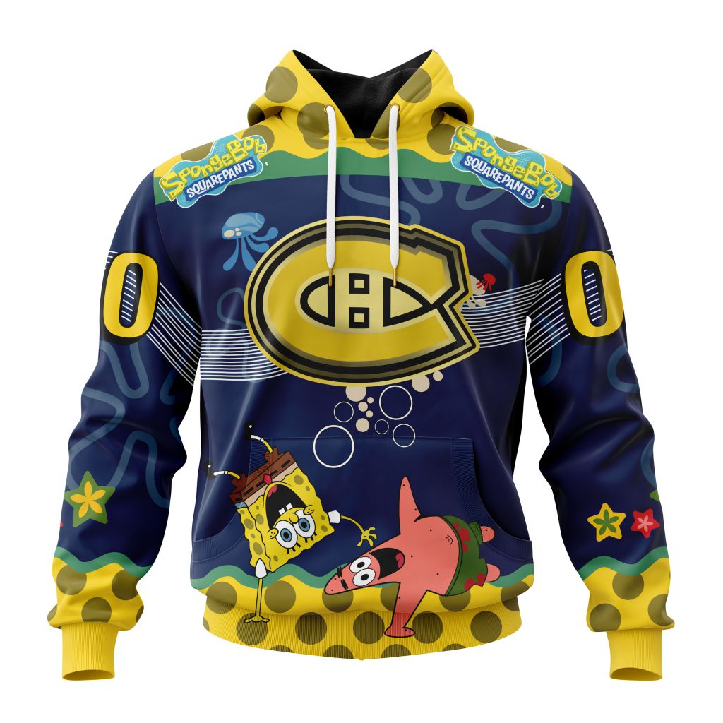 Customized NHL Montreal Canadiens Specialized Jersey With Spongebob Unisex Pullover Hoodie