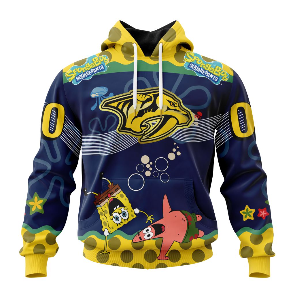 Customized NHL Nashville Predators Specialized Jersey With Spongebob Unisex Pullover Hoodie
