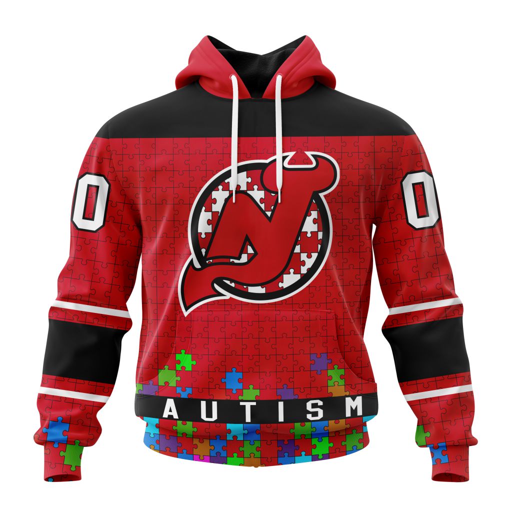 Customized NHL New Jersey Devils Hockey Fights Against Autism Unisex Pullover Hoodie