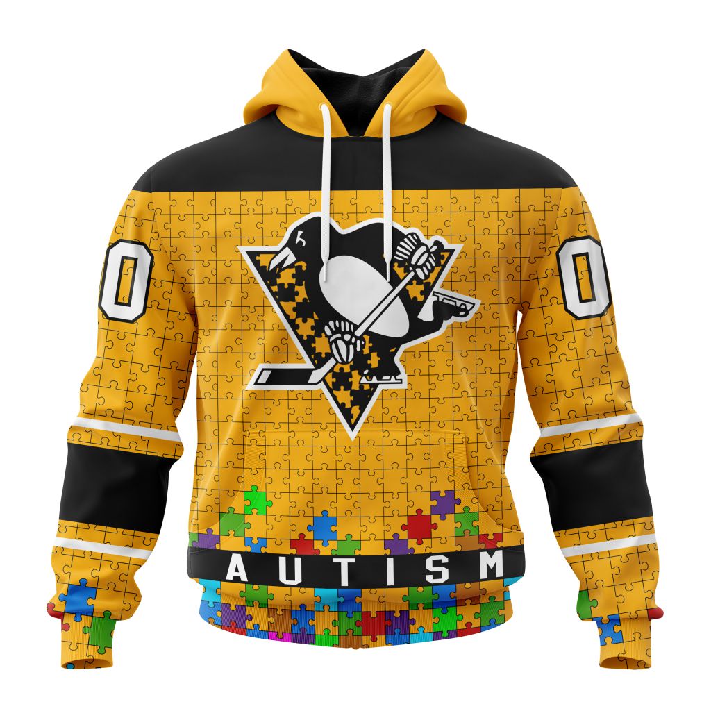 Customized NHL Pittsburgh Penguins Hockey Fights Against Autism Unisex Pullover Hoodie
