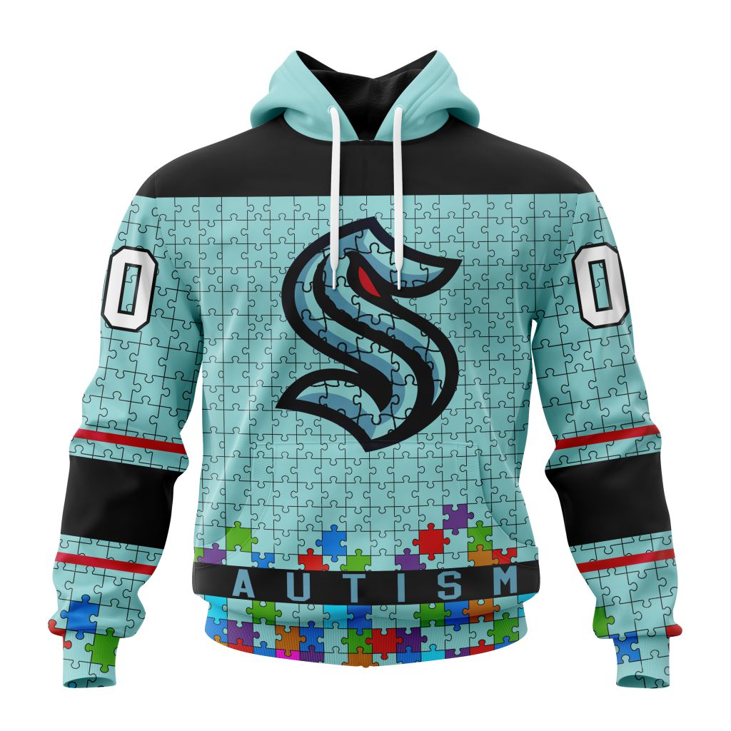 Customized NHL Seattle Kraken Hockey Fights Against Autism Unisex Pullover Hoodie