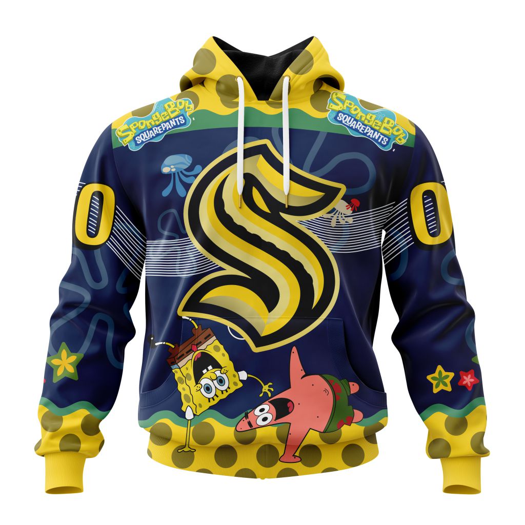 Customized NHL Seattle Kraken Specialized Jersey With Spongebob Unisex Pullover Hoodie