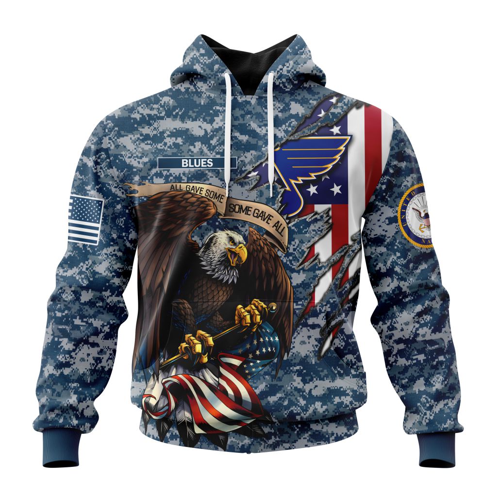 Customized NHL St Louis Blues Honor US Navy Veterans Unisex Pullover Hoodie