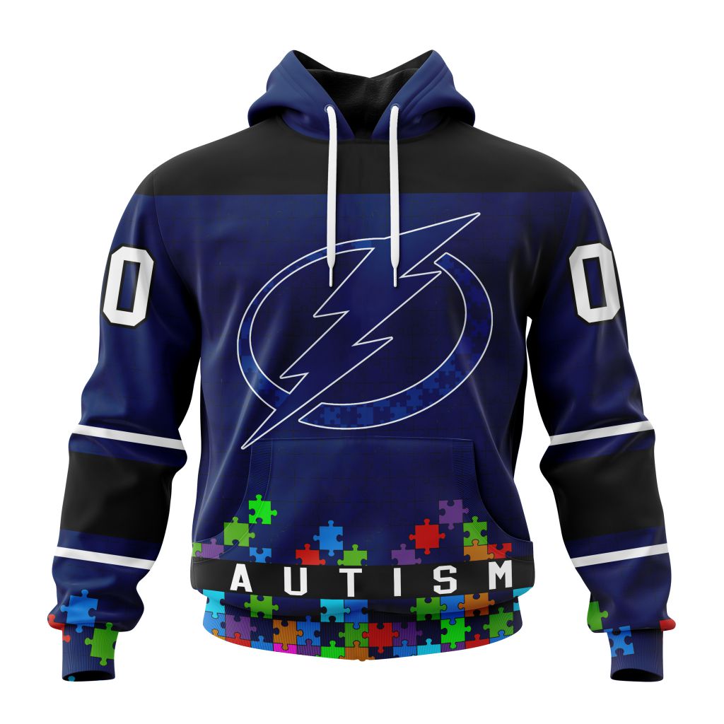 Customized NHL Tampa Bay Lightning Hockey Fights Against Autism Unisex Pullover Hoodie