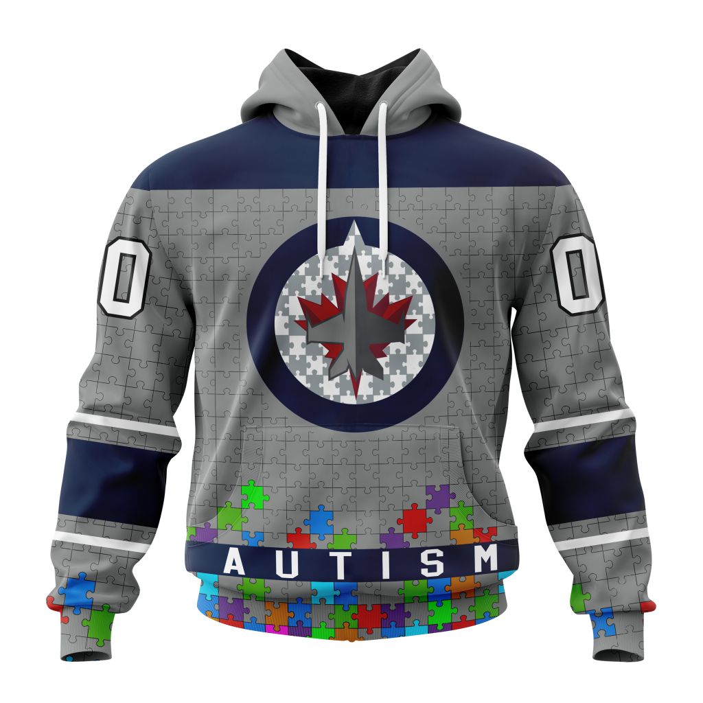 Customized NHL Winnipeg Jets Hockey Fights Against Autism Unisex Pullover Hoodie