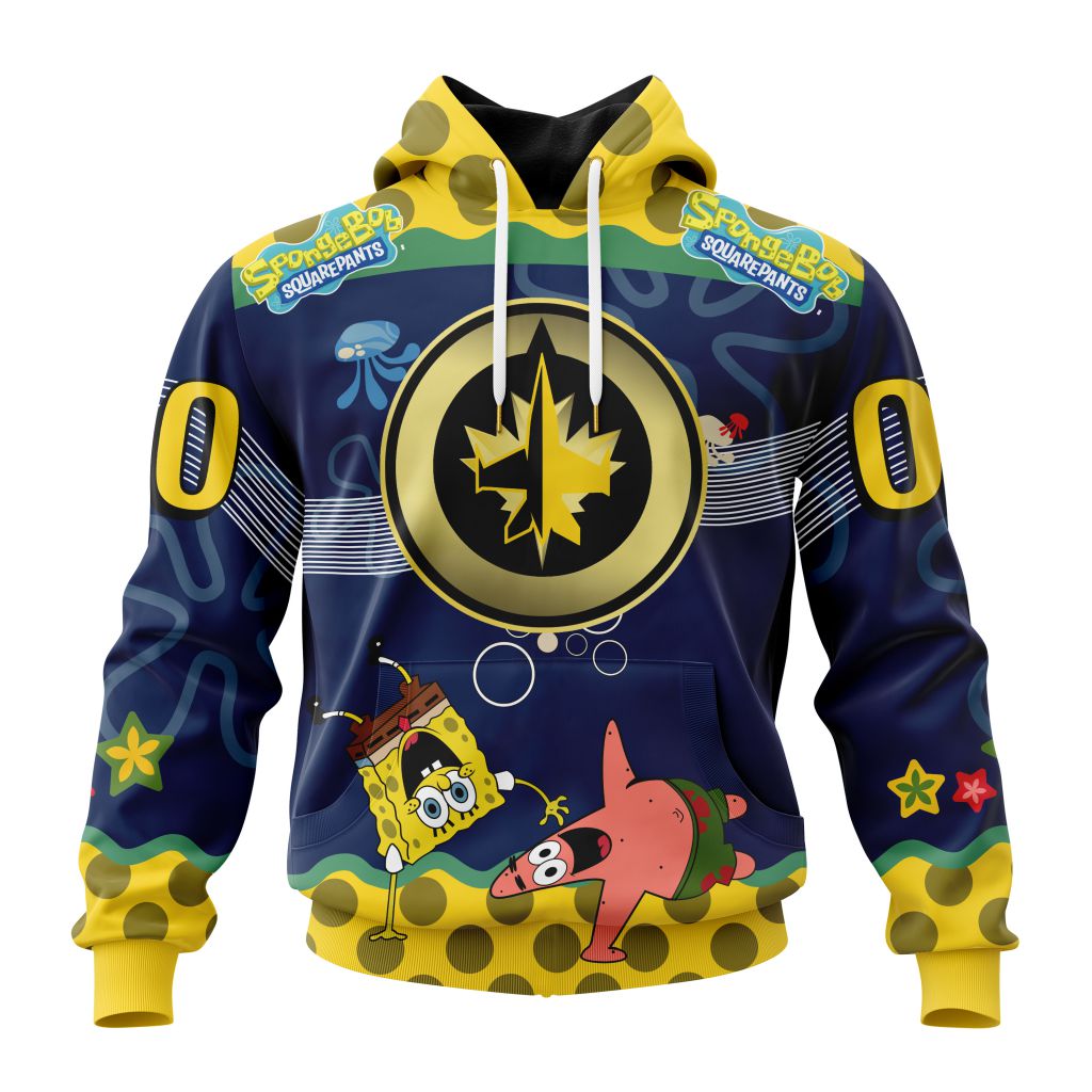 Customized NHL Winnipeg Jets Specialized Jersey With Spongebob Unisex Pullover Hoodie