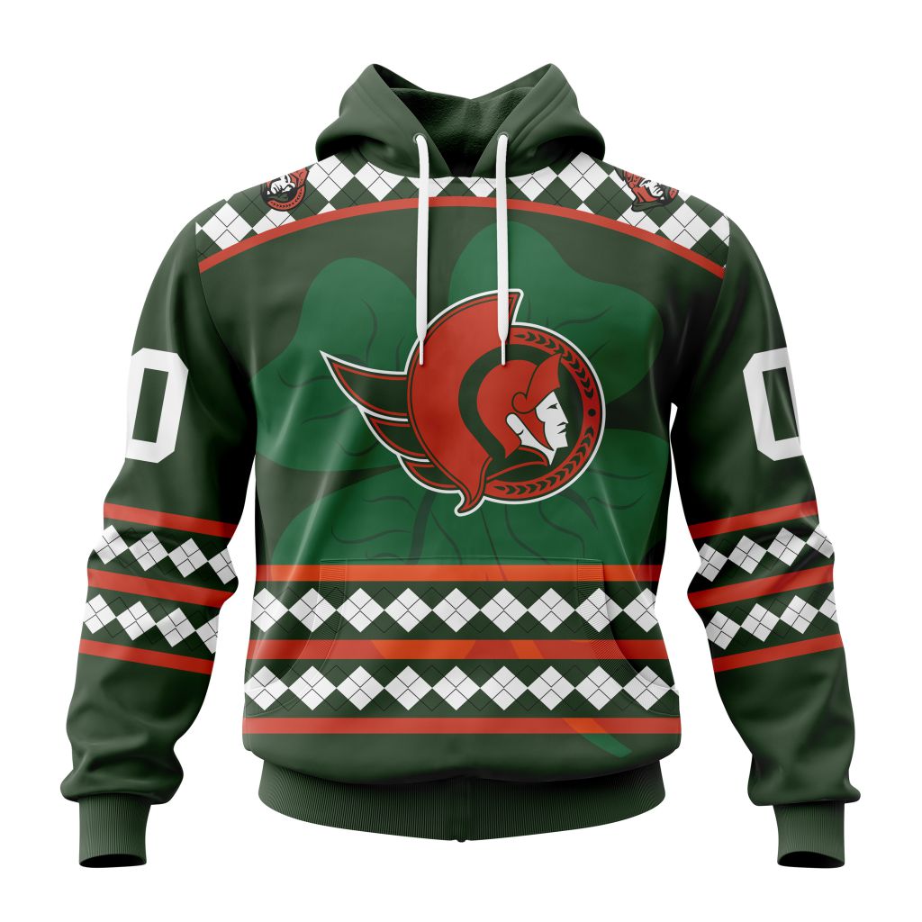 Customized Ottawa Senators Green Shamrock Celebrate St Patricks Day Unisex Pullover Hoodie