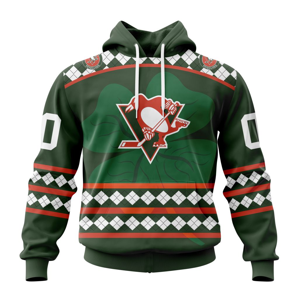 Customized Pittsburgh Penguins Green Shamrock Celebrate St Patricks Day Unisex Pullover Hoodie