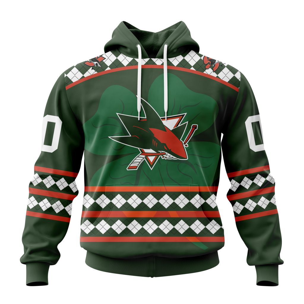 Customized San Jose Sharks Green Shamrock Celebrate St Patricks Day Unisex Pullover Hoodie