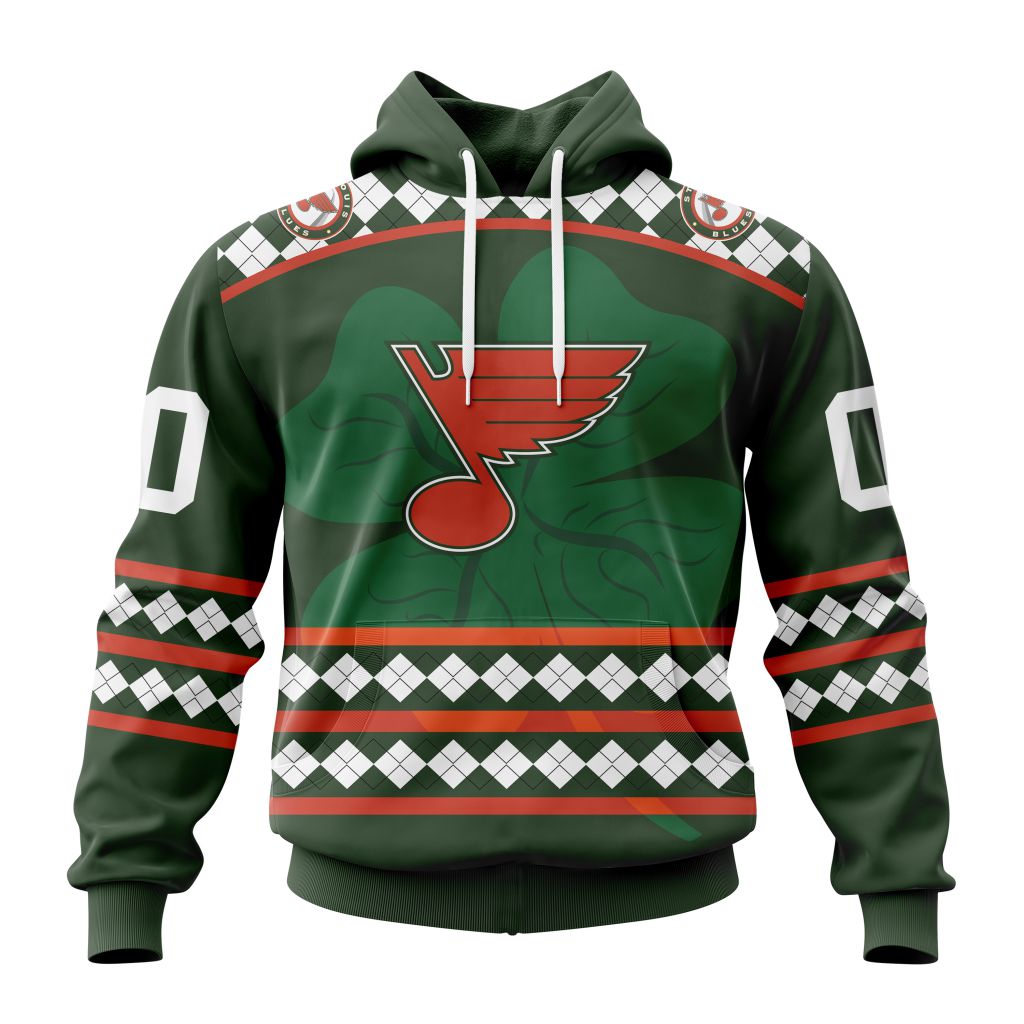 Customized St Louis Blues Green Shamrock Celebrate St Patricks Day Unisex Pullover Hoodie