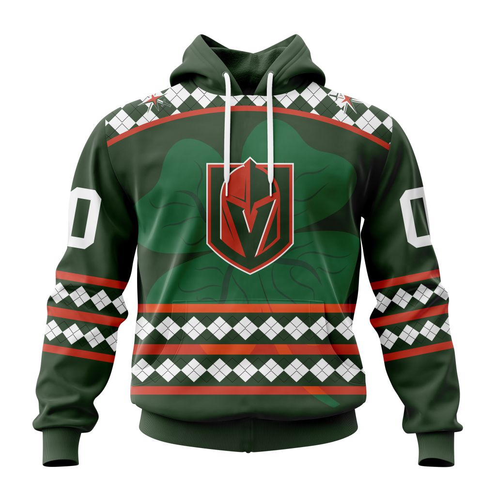 Customized Vegas Golden Knights Green Shamrock Celebrate St Patricks Day Unisex Pullover Hoodie