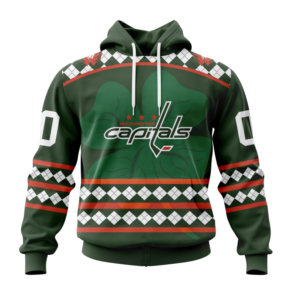 Customized Washington Capitals Green Shamrock Celebrate St Patricks Day Unisex Pullover Hoodie
